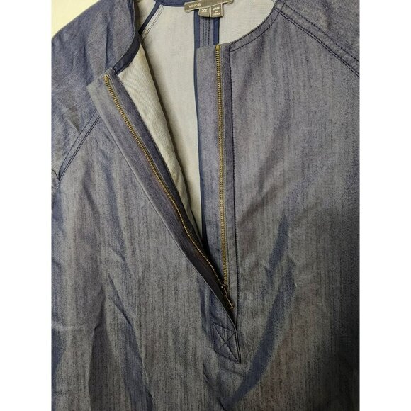 Vince Blue Chambray Denim 3/4 Sleeve Quarter Zip Mini Dress Size XS Pockets - Picture 4 of 6